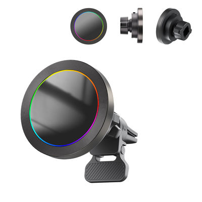 kopen Iphone Car Charger Ultra Kleine Diameter Magnetische Draadloze Charger Car Mount Aluminium Alloy Textuur RGB Lichteffect online manufacture