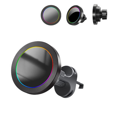 kopen Aluminium legering Textuur RGB licht effect Draadloze telefoonhouder voor auto's met snel opladen en verstelbare lichten voor automobiel online manufacture