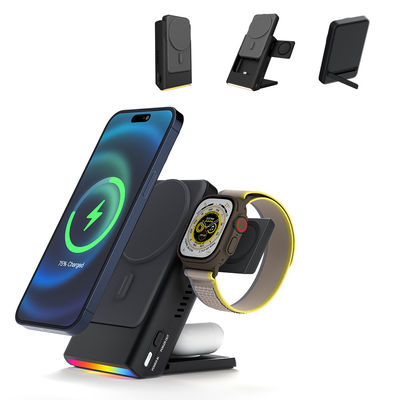 Afneembare Iphone draadloze oplader Powerbank verborgen 3 in 1 draadloze oplader