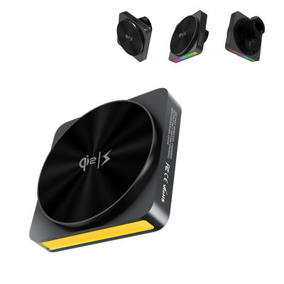 QI2 One-Piece Stretched All-Metal Design Car Magnetic Wireless Charger met 9 lichte kleuren en projectie omgevingslicht