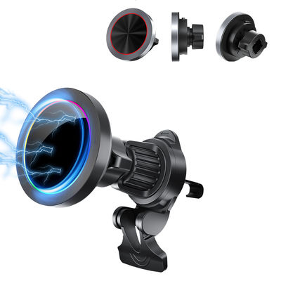 Aluminiumlegering Textuur 15W Draadloze Oplader Voor Auto Telefoonhouder Met Verborgen Licht Uit Functie