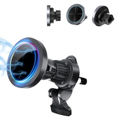 Draadloze telefoonhouder voor auto's met snel opladen en RGB-lichteffect voor iPhone-oplader met textuur van aluminiumlegering